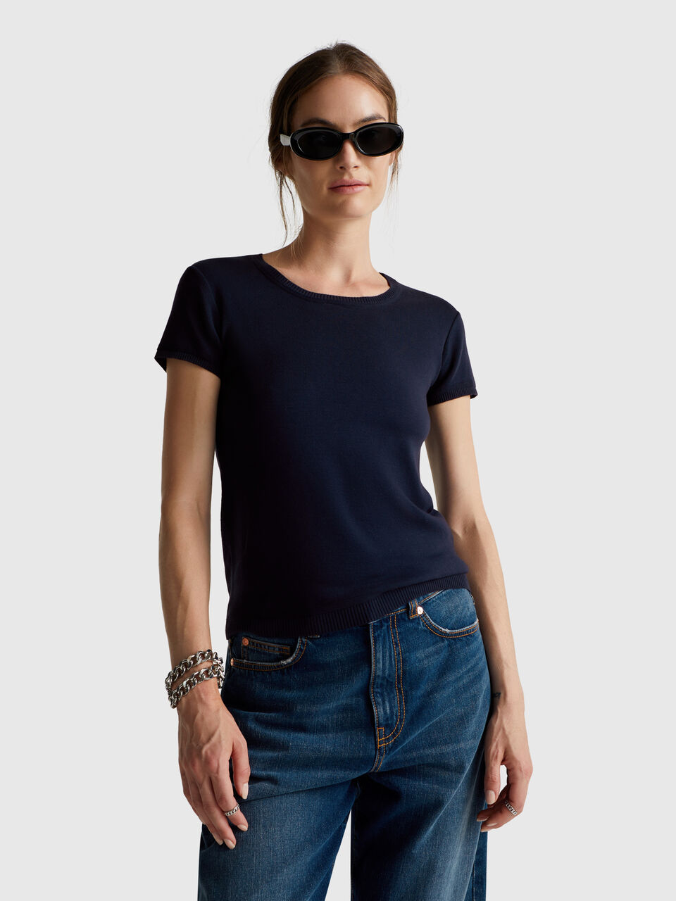 Short sleeve sweater in pure cotton