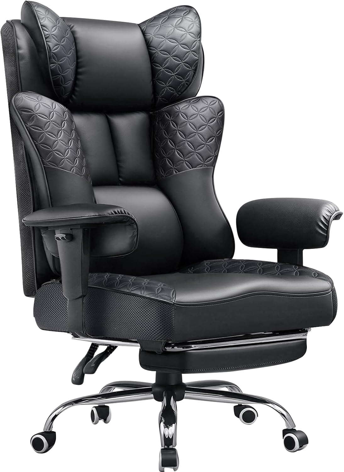 GTPLAYER Big and Tall Office Chair Wide Ergonomic Gaming Chair with Deluxe Embossing Designed Leather with Foot Rest,150°Reclining Adjustable Soft Armrests Pocket Spring Back Support and Pillow