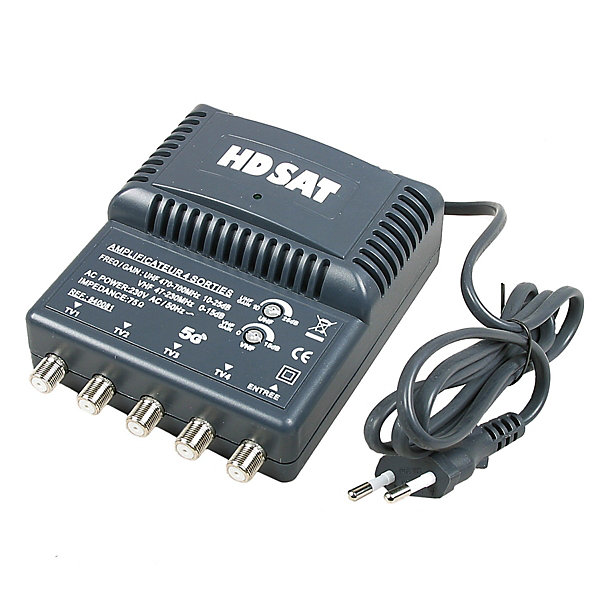 amplificateur TNT 4 sorties Gain 25dB   5 Fiches F HDSAT