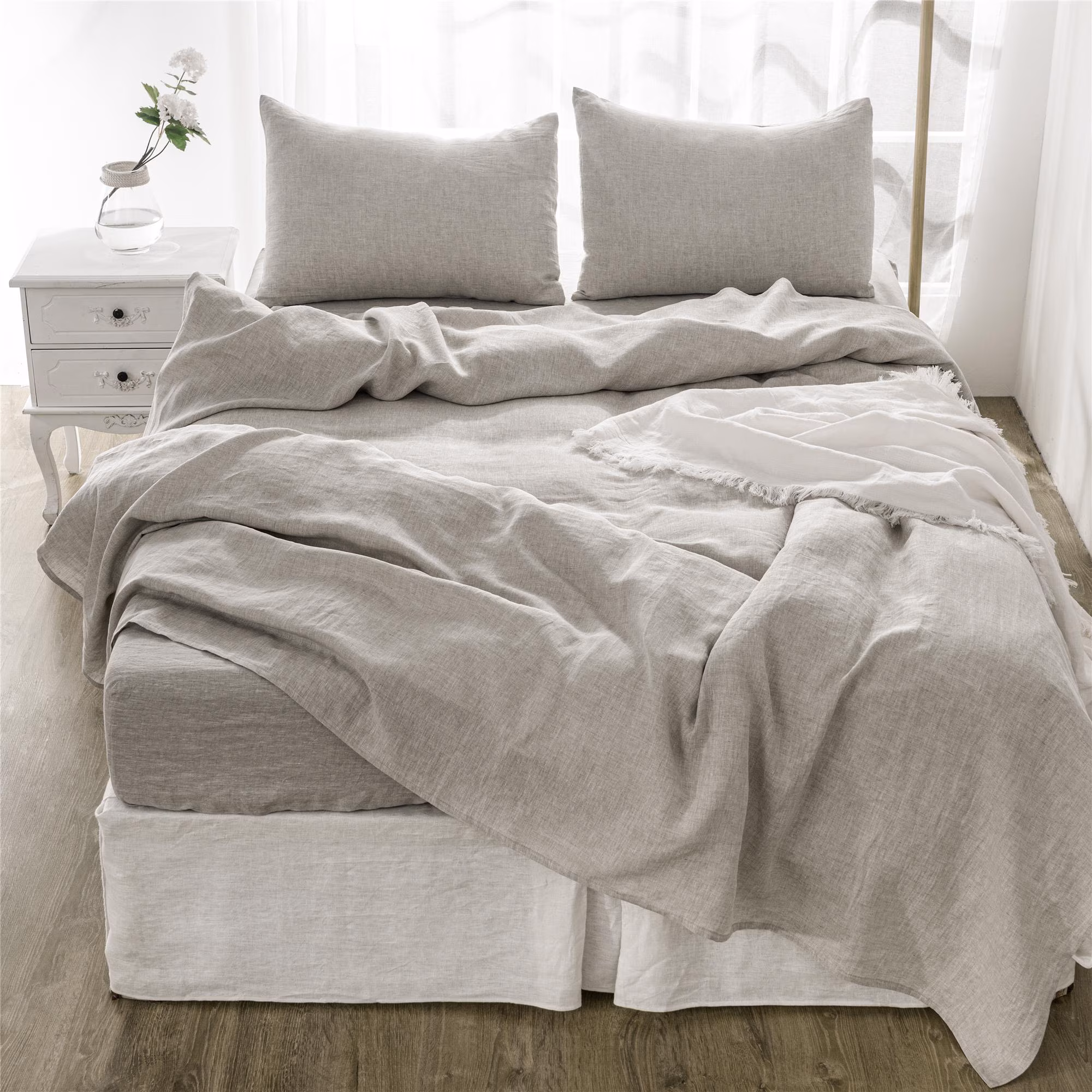 Belgian Linen Bedding Bundle, Organic Duvet Cover Sheet Set Custom Bedding