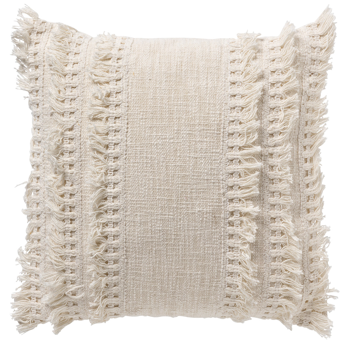 FARA - kussenhoes 45x45 cm - 100% katoen - met franjes - Snow White - wit