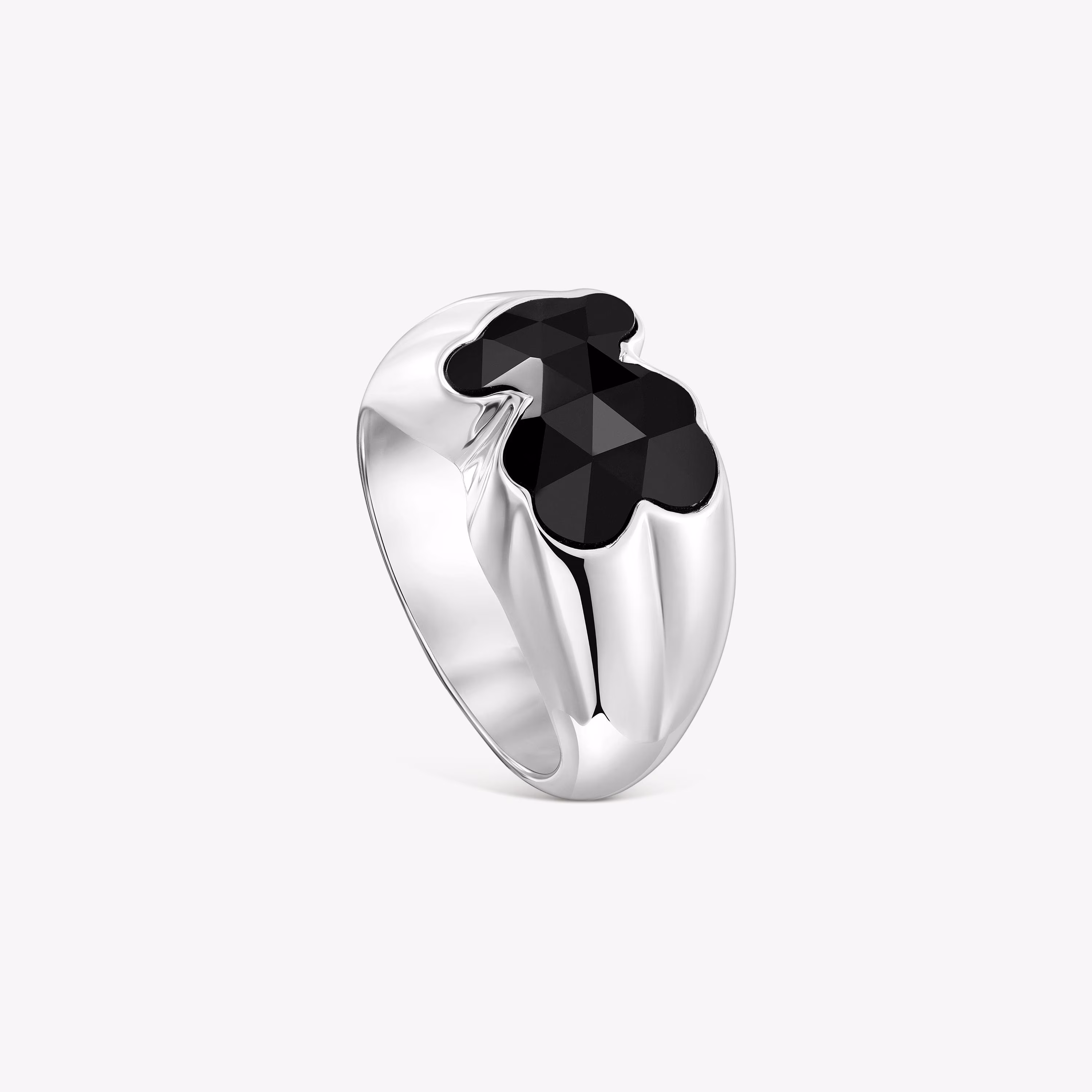 Anillo mediano de plata y motivo oso en ónix Icon Color