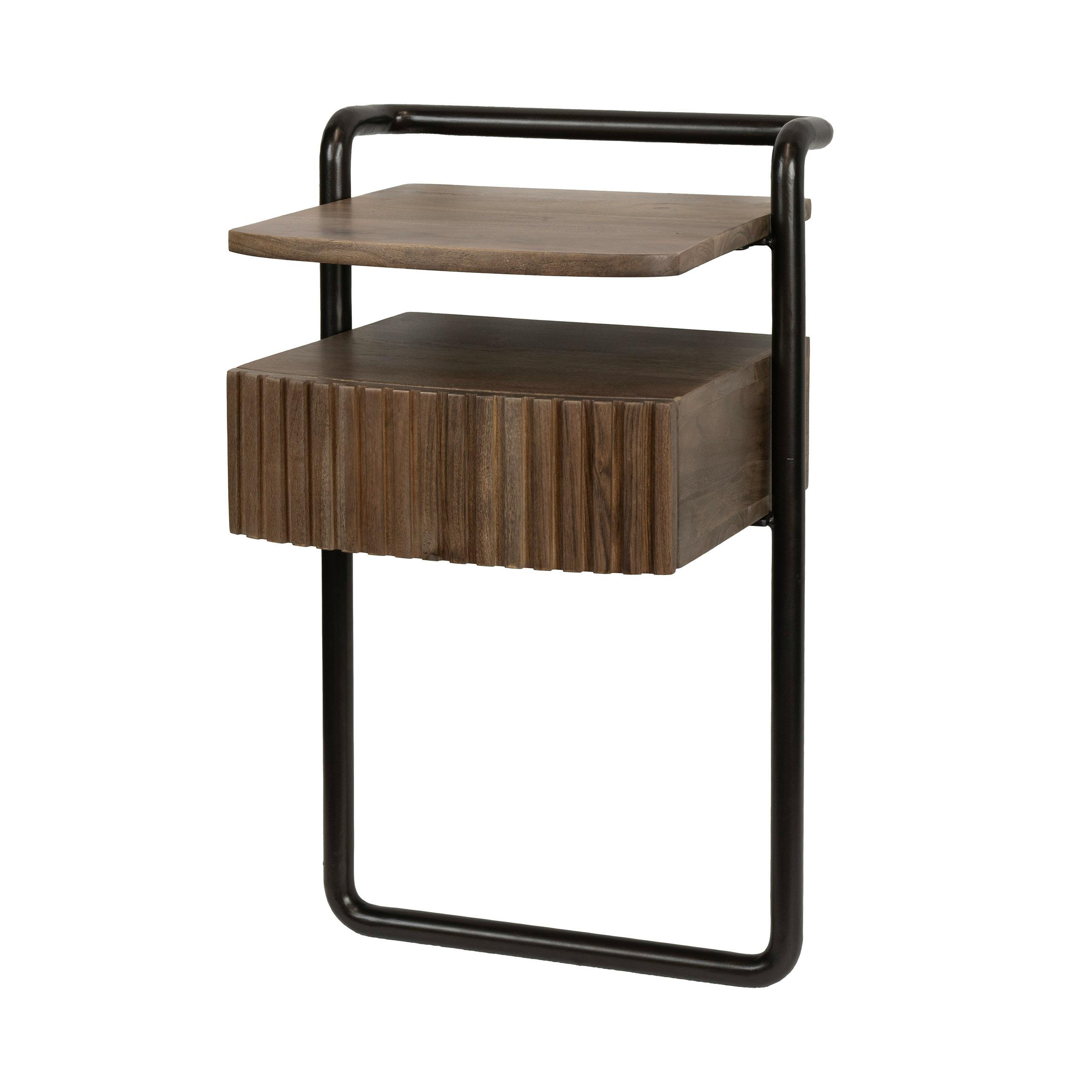 Table de chevet murale bois foncé 1 tablette 1 tiroir NAKO
