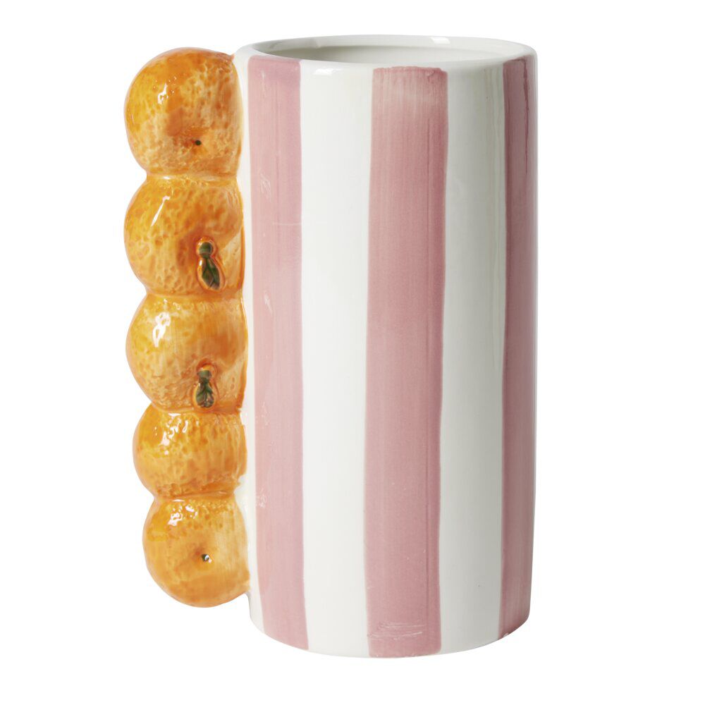 Vase bayadère céramique rayures colorées anse fruits Ø10xH20cm