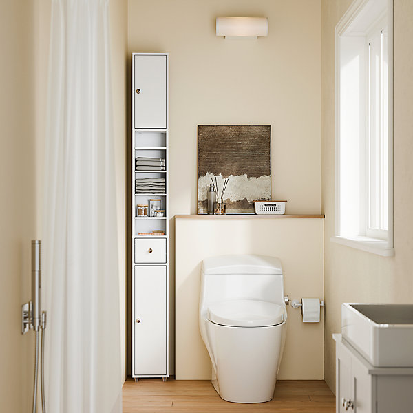 Colonne de Salle de Bain étroite Hydrofuge avec étagères et Tiroirs Réglables - Armoire Gain de Place Blanche