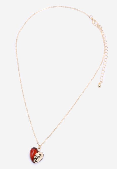 Womens Gold & Red Resin Heart Necklace