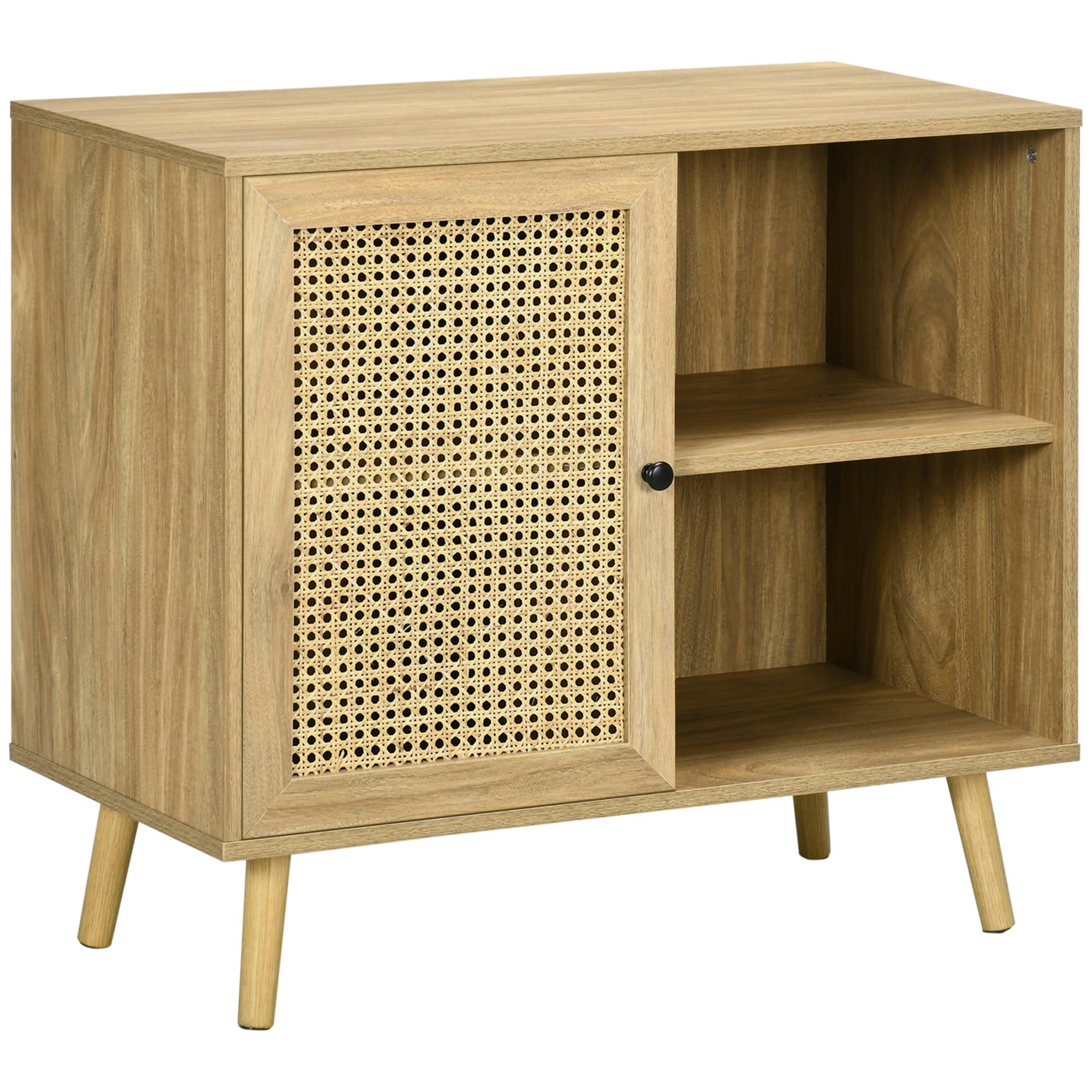 - Buffet style bohème porte étagère 2 niches aspect bois manguier rotin