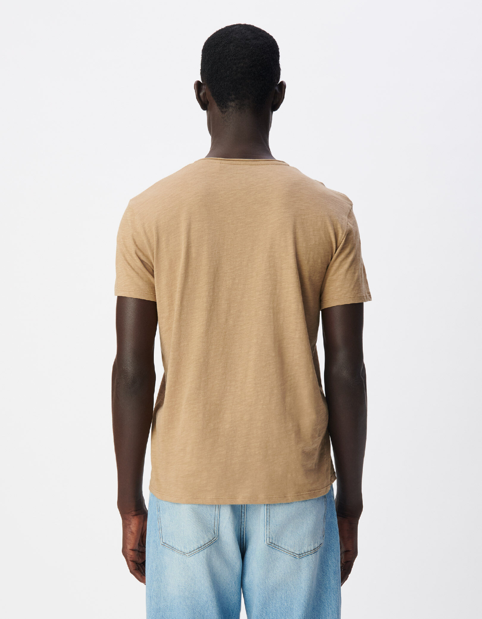 T-shirt encolure V parme coton bio flammé Homme
