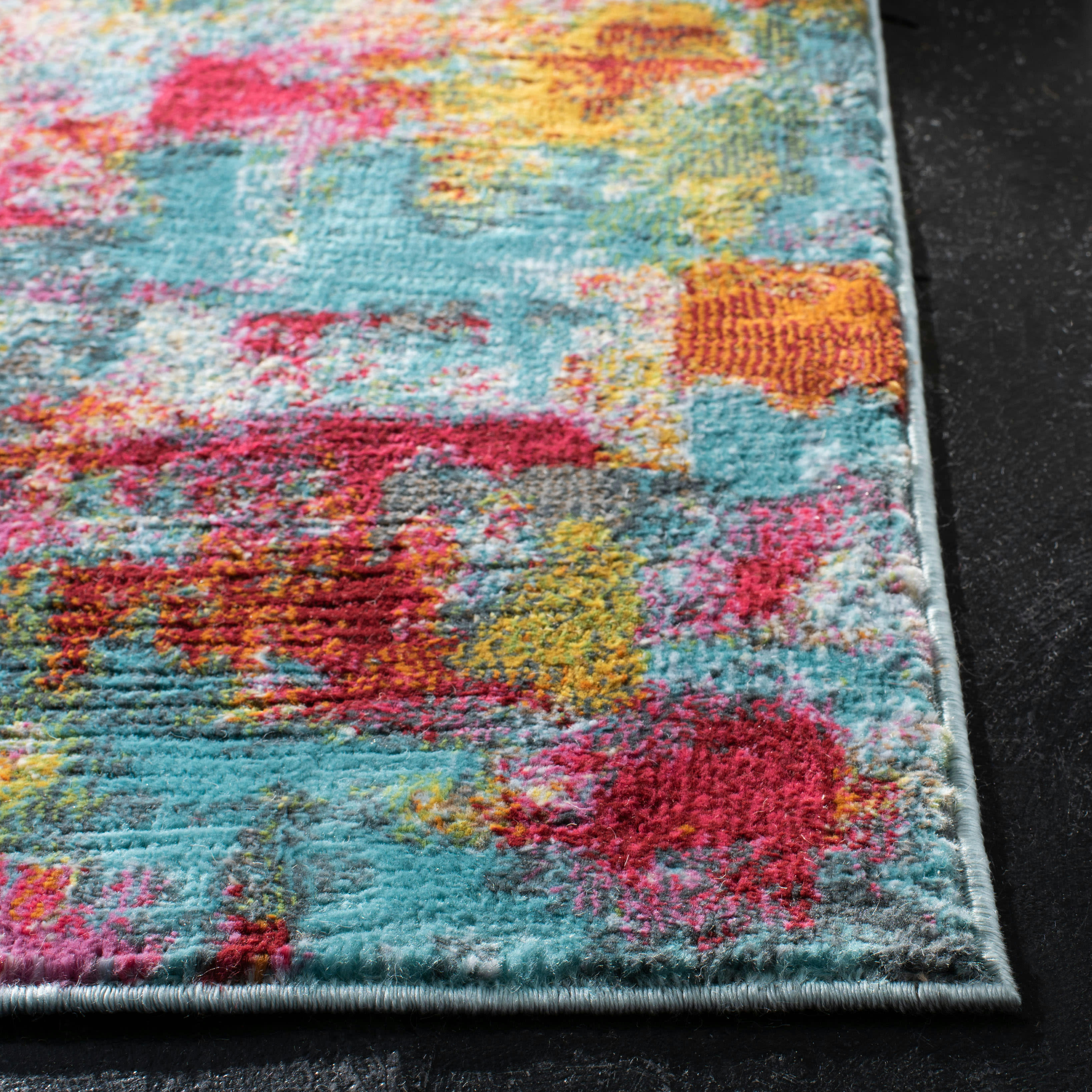 LUXOR - Tapis de salon interieur en turquoise & fuchsia, 91 x 152 cm