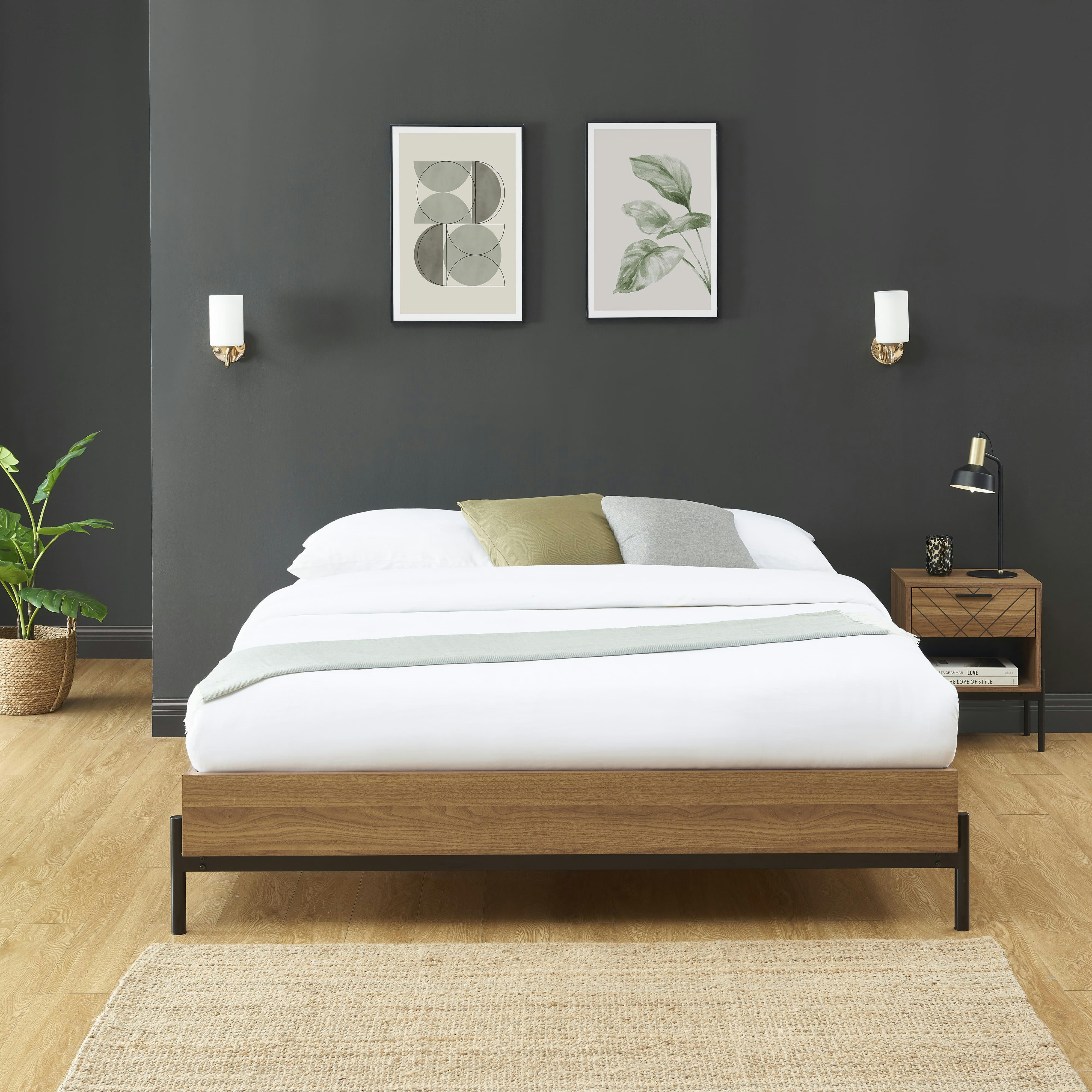 GEOMA - Cadre de lit  effet chêne foncé 140x190 sommier inclus