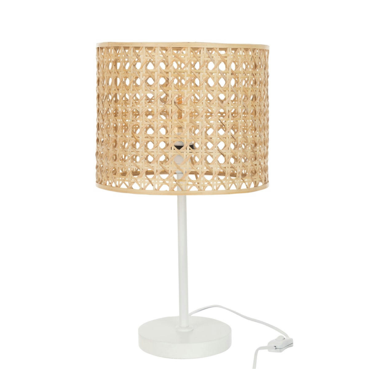 ROMA - Lampe en cannage pied métal blanc