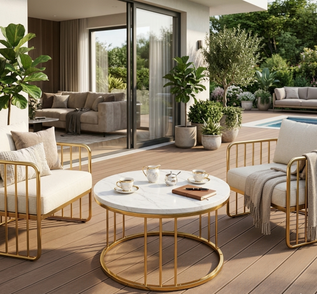 Stolik Kawowy Okrągły 80 cm Biały Marmur Złoty Platerowany Glamour 2308
