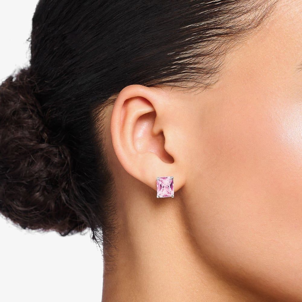 THOMAS SABO THOMAS SABO Silver & Pink Octagon Cut Cubic Zirconia Large Stud Earrings H2201-051-9
