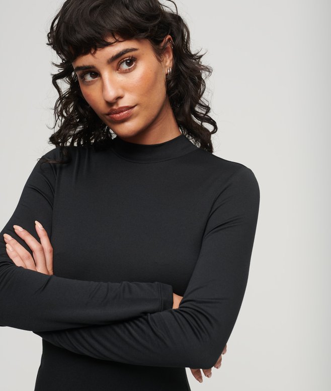 High Neck Long Sleeve Jersey Mini Dress