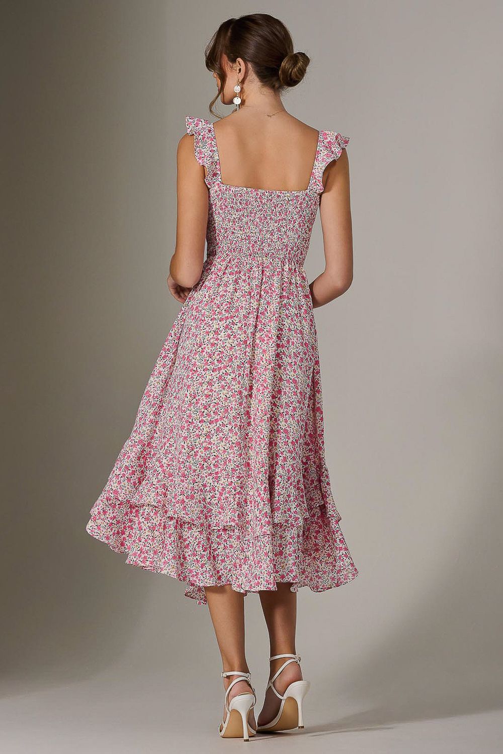 Jolie Moi Ruffle Shirred Woven Midi Dress