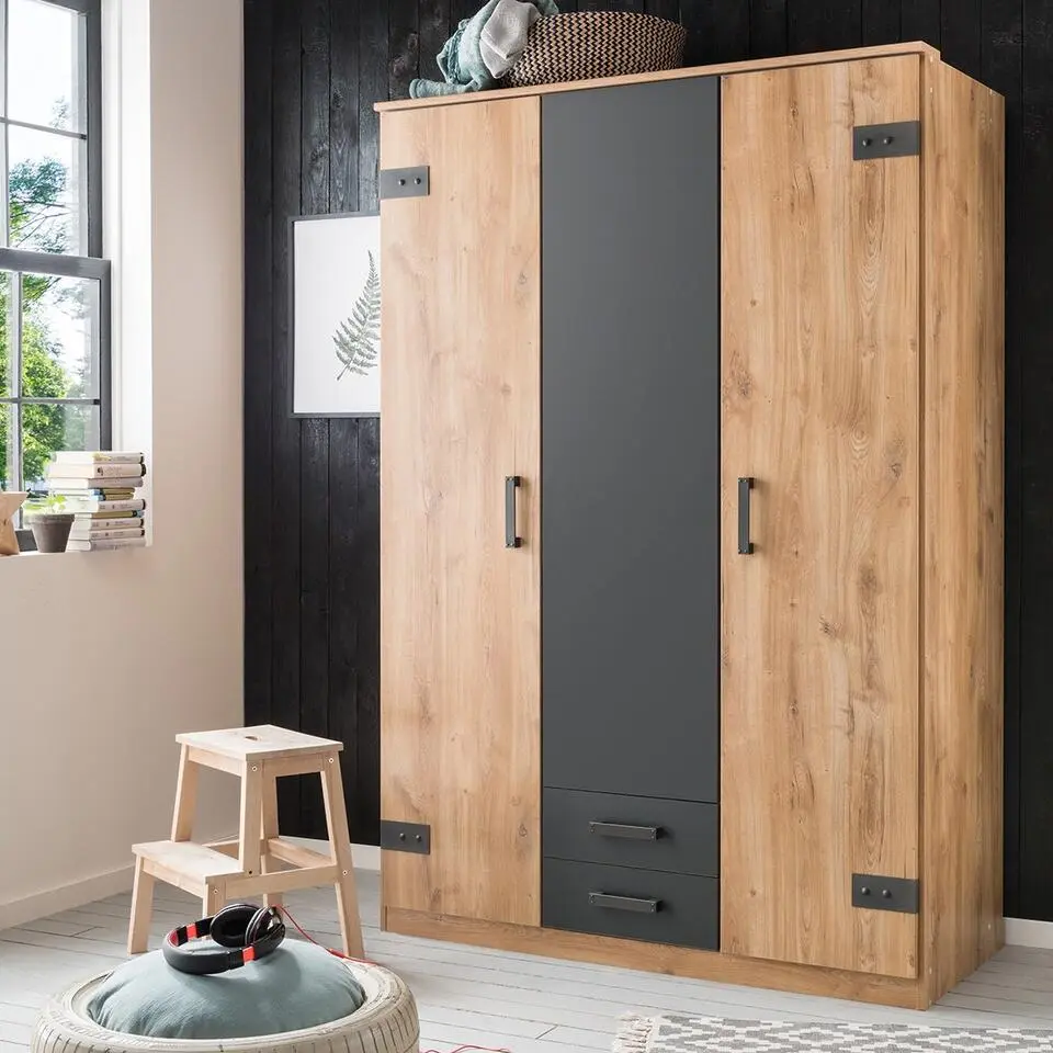 CALICOSY - Kast met 3 deuren, en 2 laden - Litch hout - 58x135x199 cm