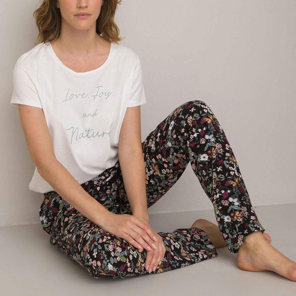 Pyjama, bas imprimé fleurs et écureuils