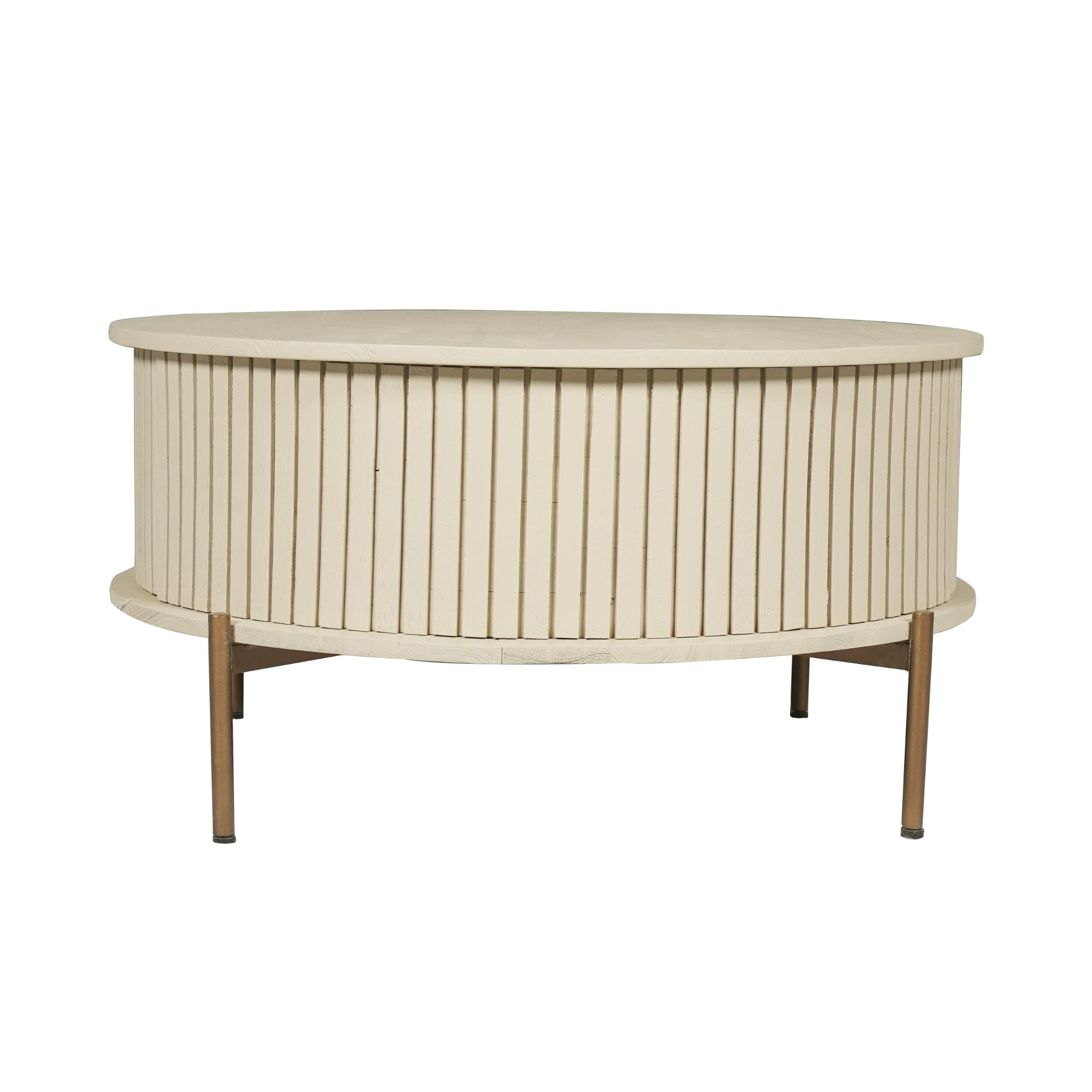 Table basse ronde bois sable 2 tiroirs rainurés CORTINA