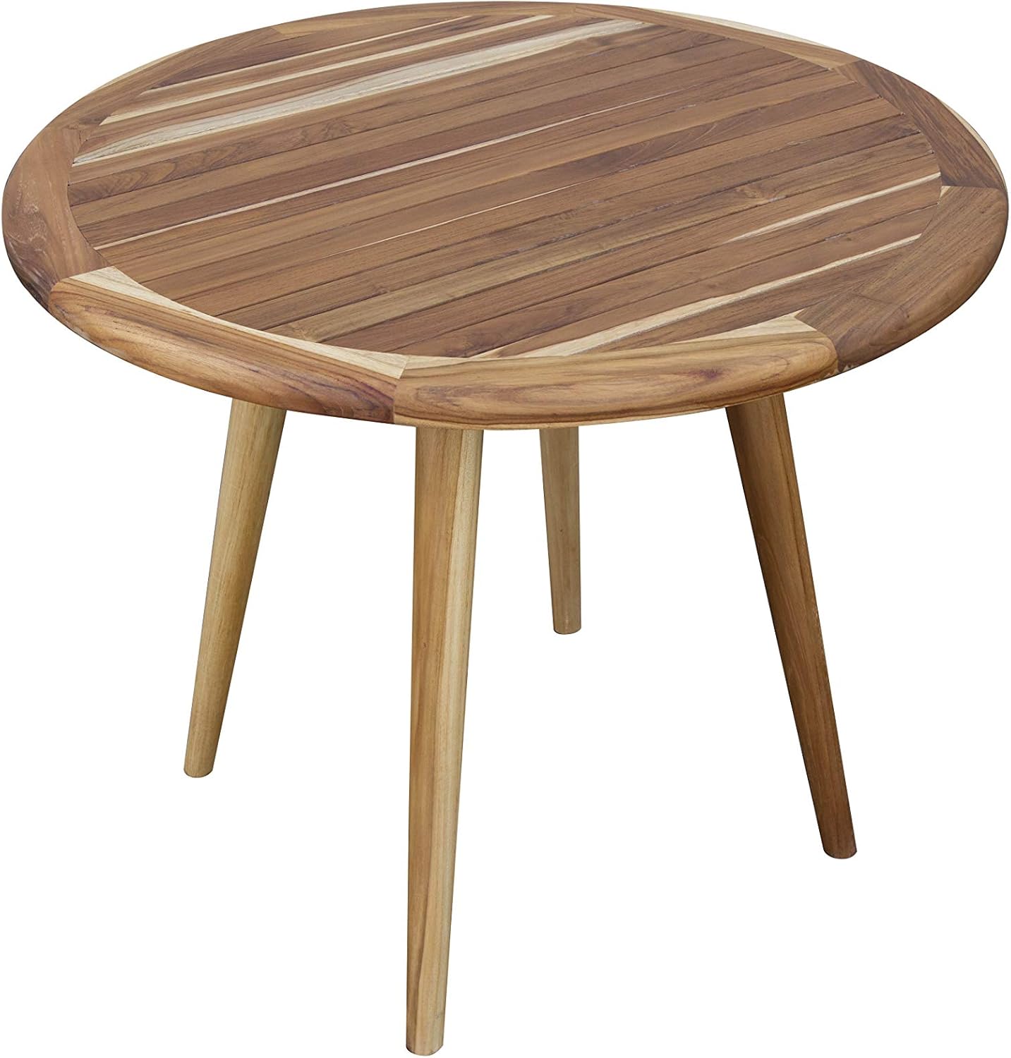 EcoDecors Mid-Century Modern Decor Round Wood Dining Table 36 Inch Wide Natural Teak Modern Round Dining Table in Natural Color Finish for Indoors and Outdoors