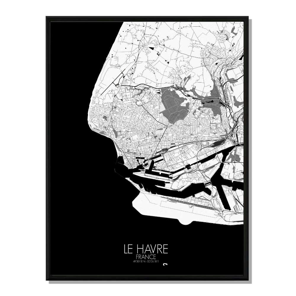 - Affiche Le Havre Carte N&B 40x50
