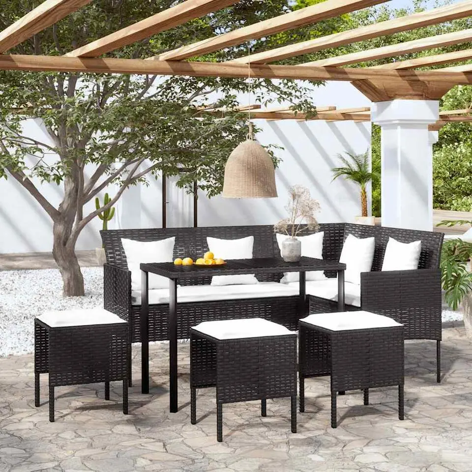 vidaXL - Loungeset (dinning) - Zwart - Poly rattan - 5 stuks - Met kussens