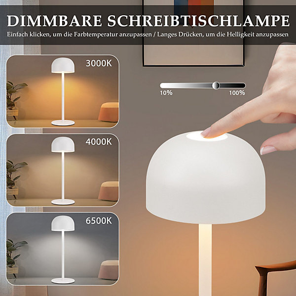 Nettlife lot de 2 lampes de table led sans fil : lampe de table tactile à intensité variable avec 3 températures de couleur