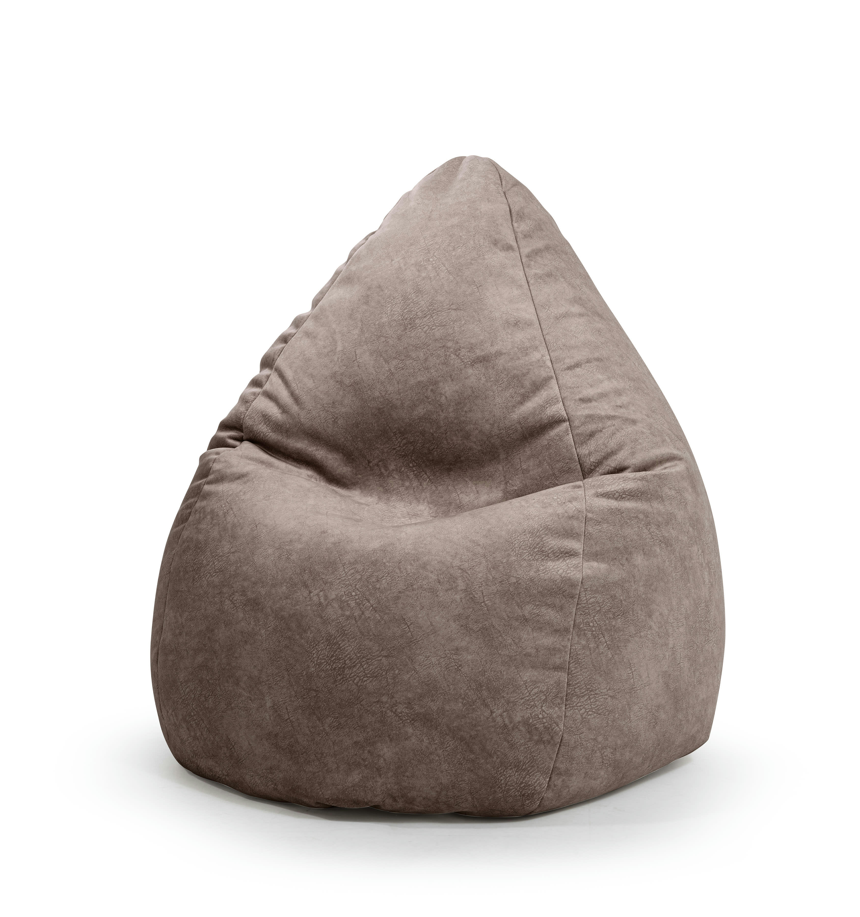 KAROLINA - Pouf poire aspect cuir vielli taupe 70x110