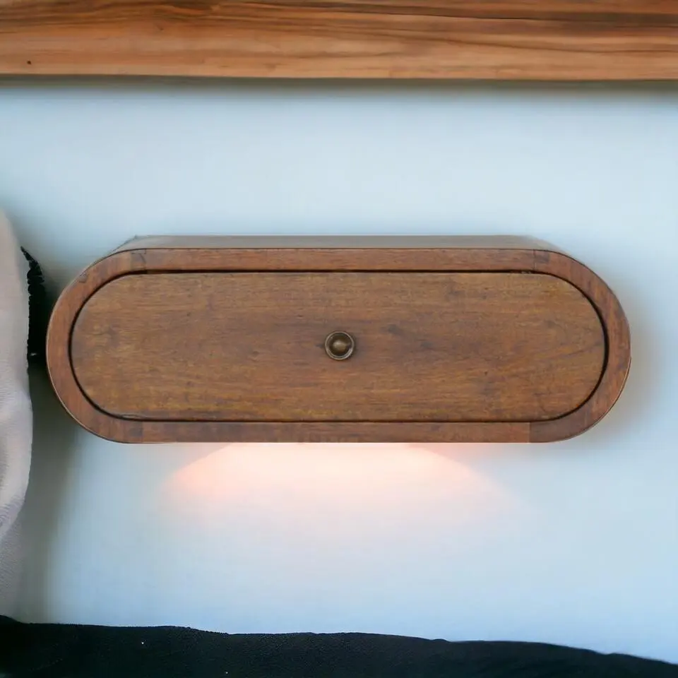 Artisan Furniture Solid hout Wandgemonteerd Rond Kastanje Nachtkastje