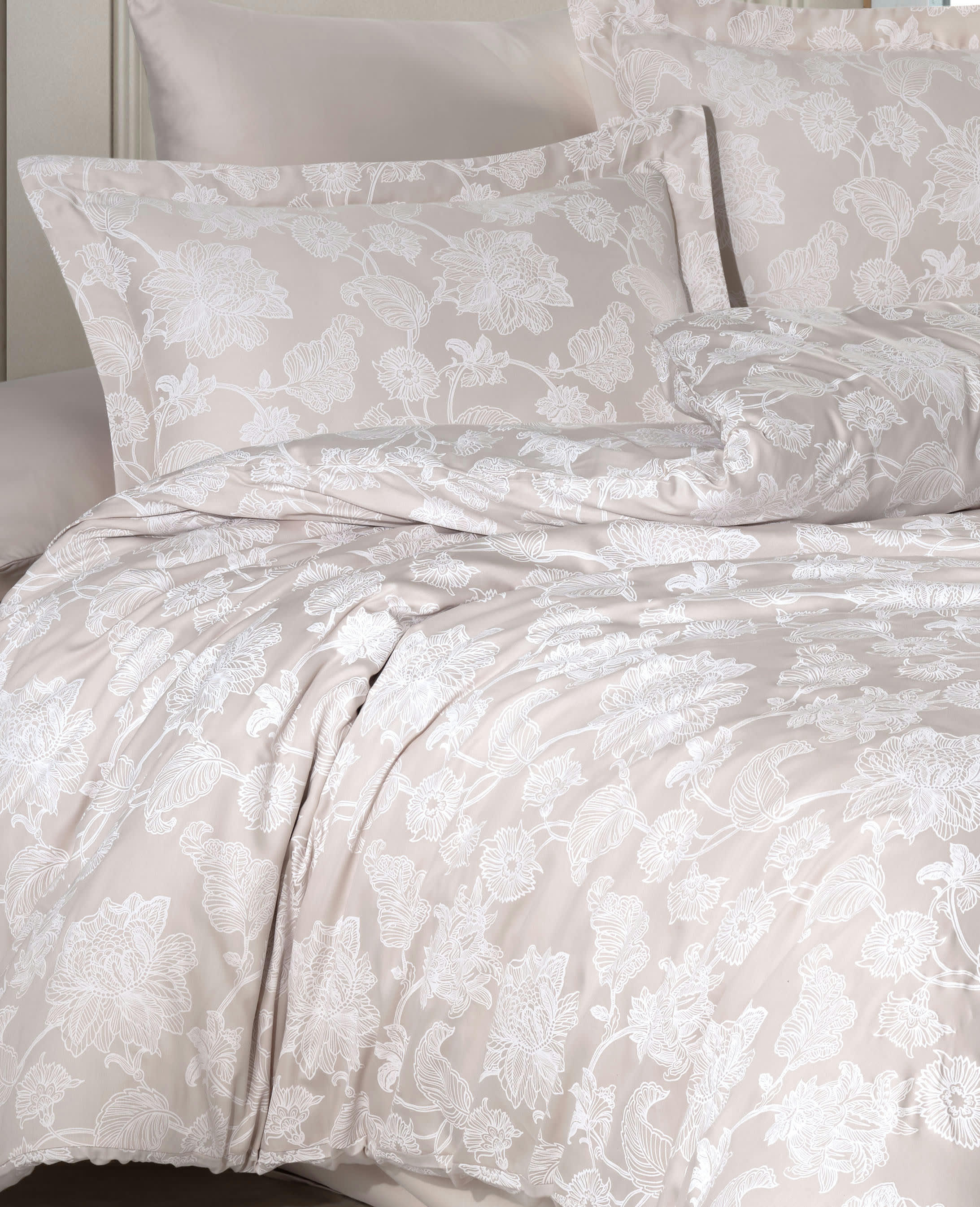 SOFIA BEIGE - Parure housse de couette 240x220 cm et 2 taies d'oreiller 63x63 cm