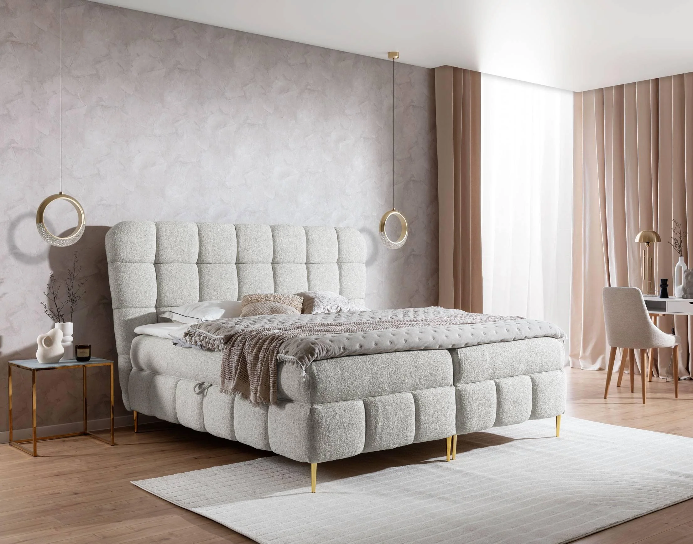 Boxspring Loran in bouclé met opbergruimte 160 x 200 cm
