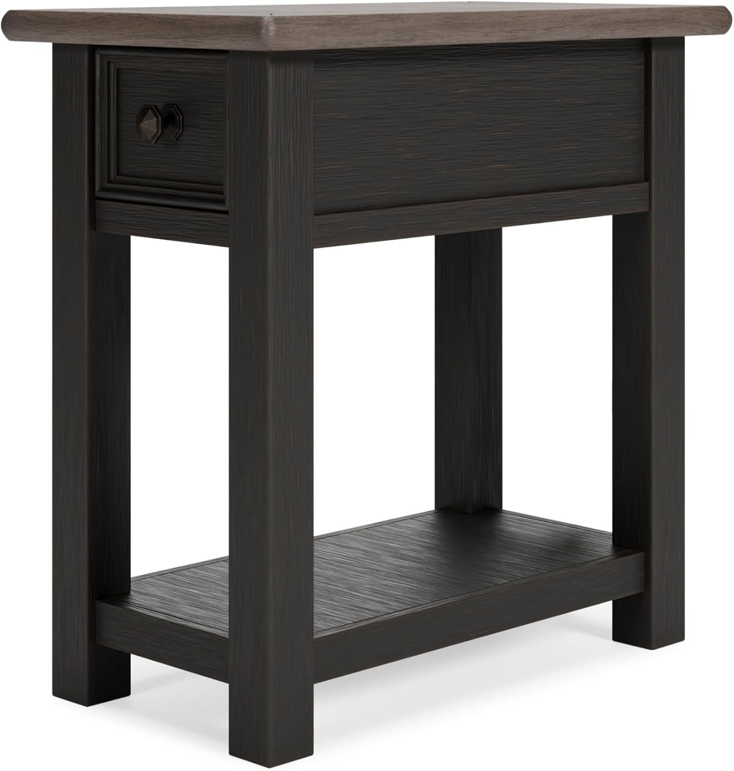 Signature Design by Ashley Tyler Creek Chair Side End Table, Plank-styled Top, Smooth-gliding Drawer, Wood, 14.13 W x 24.13 D x 24.13 H, Light Brown & Whitewash