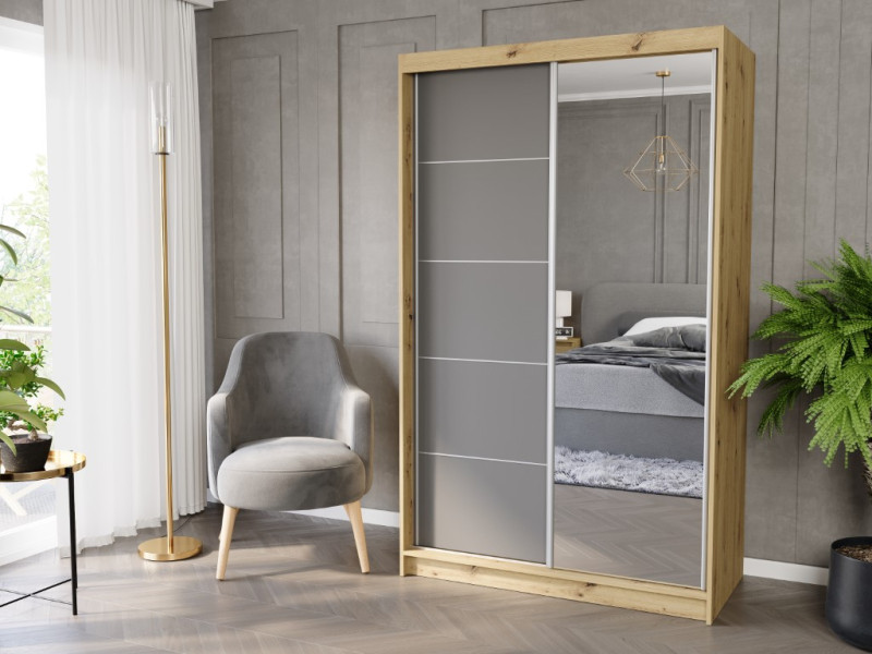 Szafa przesuwna 120 cm z lustrem szprosy FRAMIRE Vega I artisan antracyt