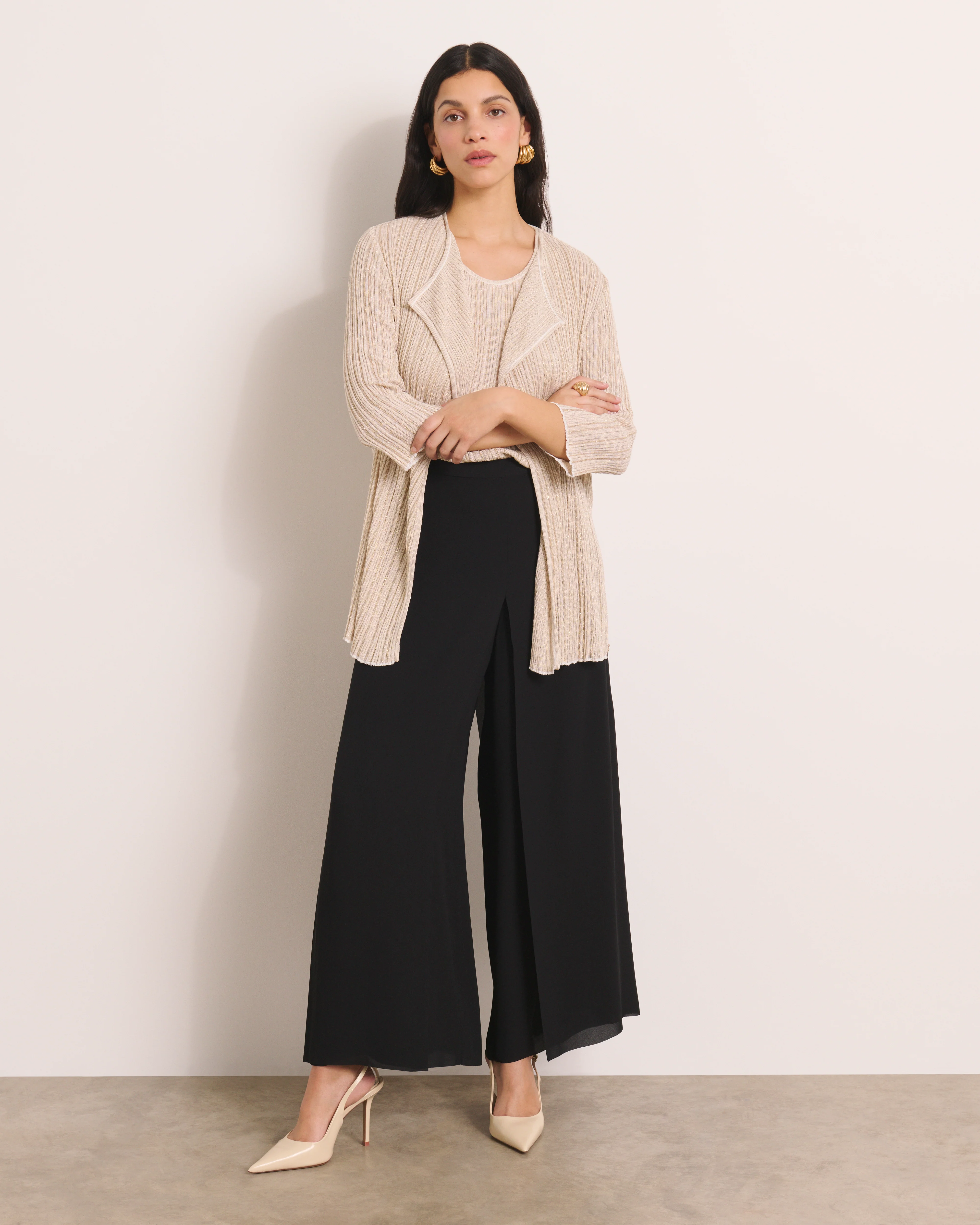 Gilet long beige en jersey GALYNE13/13009/003