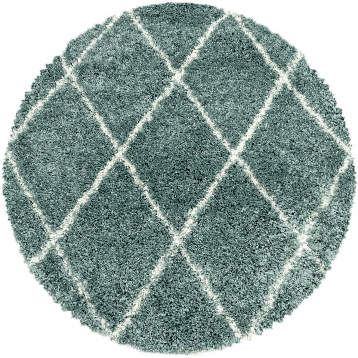 LOSANGES - Tapis rond de style géométrique turquoise et blanc 120x120cm
