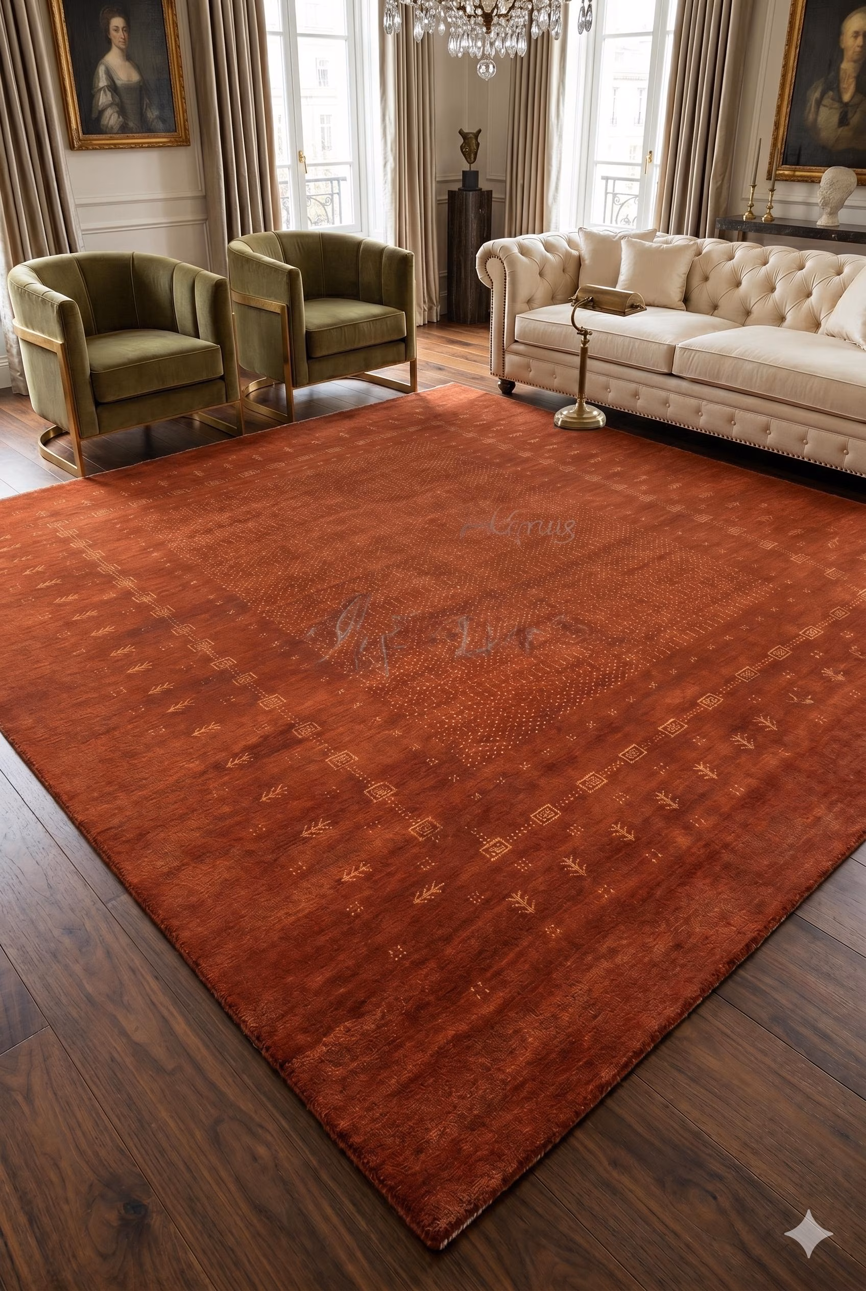Authentic Handloom Gabbeh Loribaft Wool Rug Deep Rust Terracotta Area Carpet Modern Geometric Borders Cozy Plush Tribal Living Room Bedroom