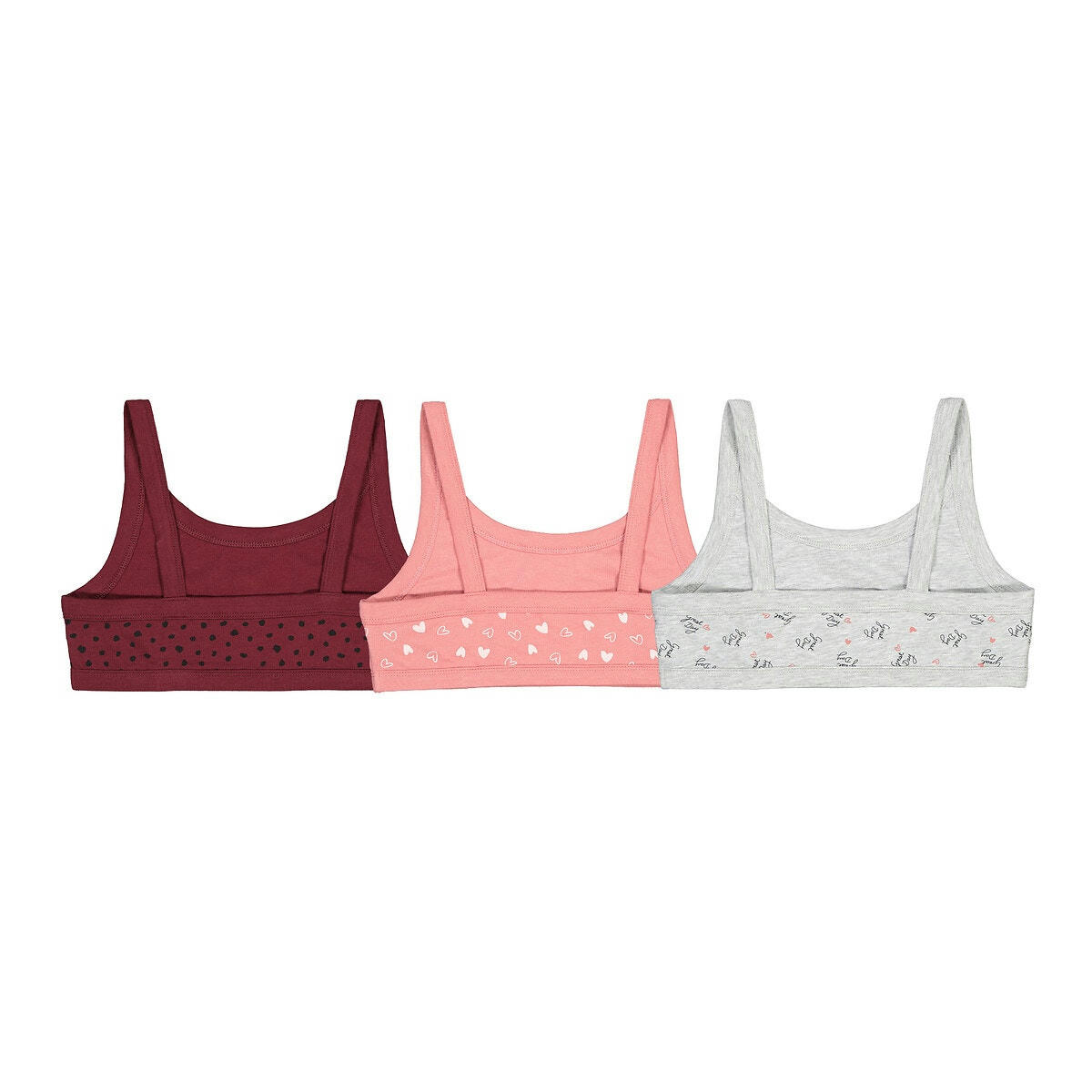 Lot de 3 brassières en coton imprimées cœurs