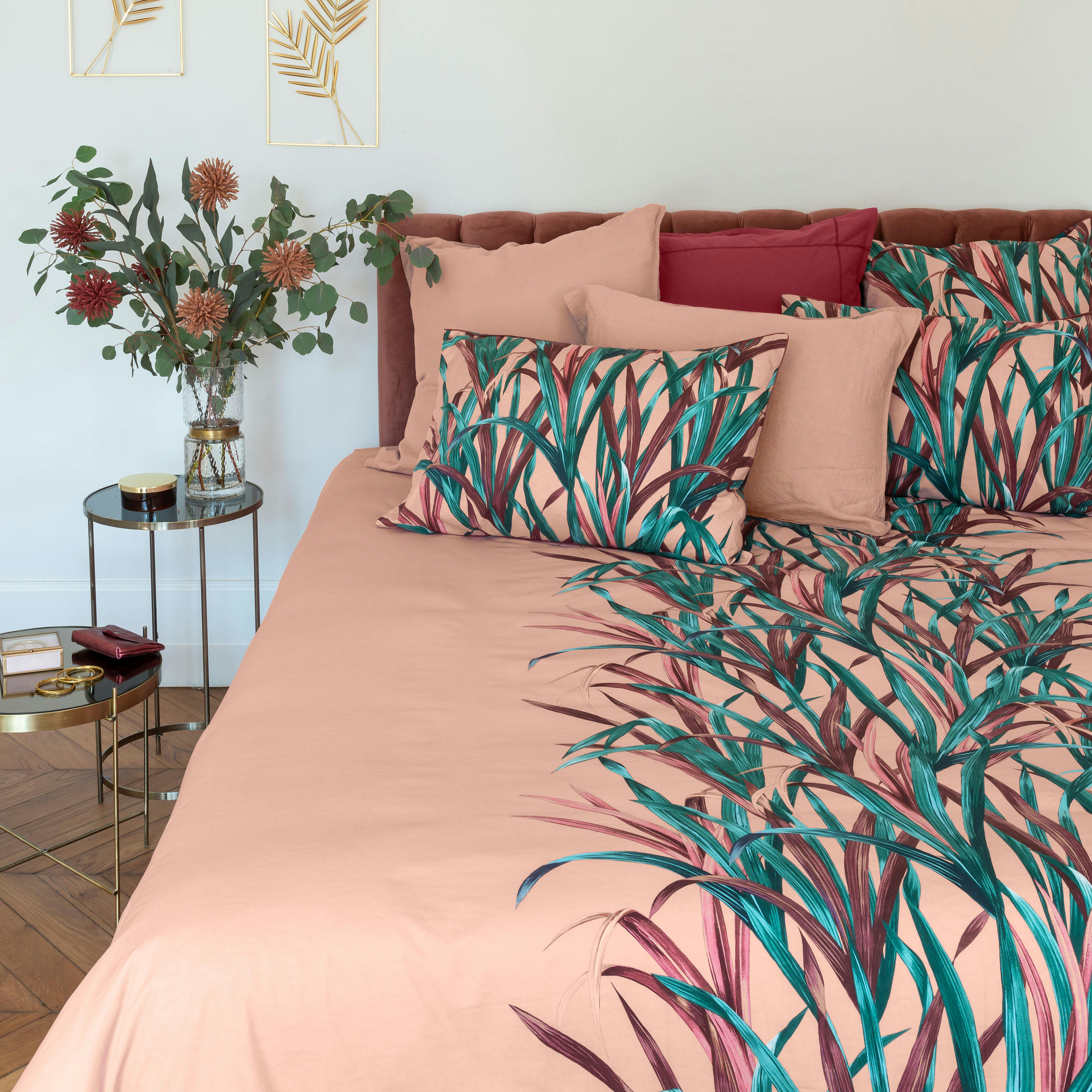 CALATHEA - Housse de couette réversible percale de coton  rose 240x220