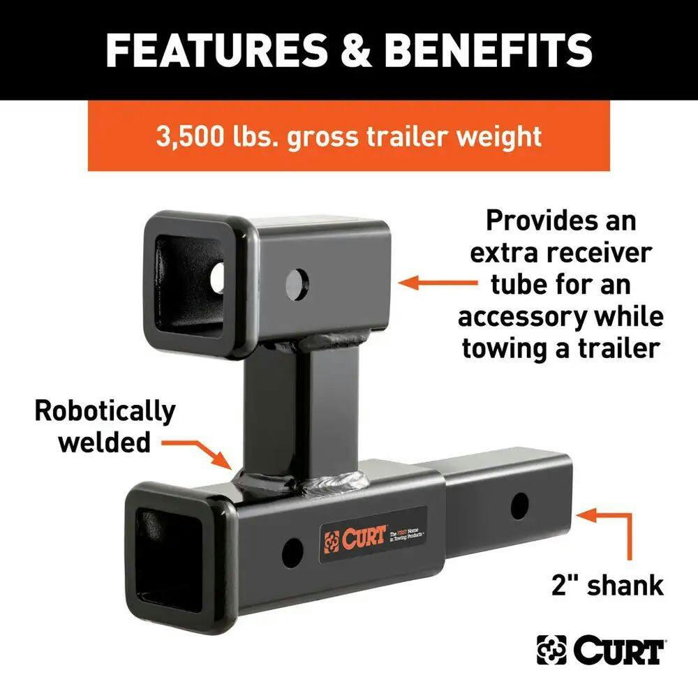CURT Dual Receiver Extender (2-in Shank, 3,500-lb, 5-13/16-in Rise)