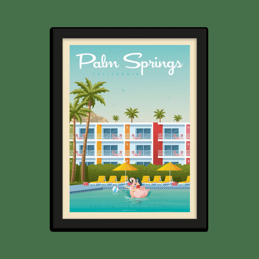 - Affiche Palm Springs Saguaro Hotel + Cadre Bois noir 21x29,7 cm