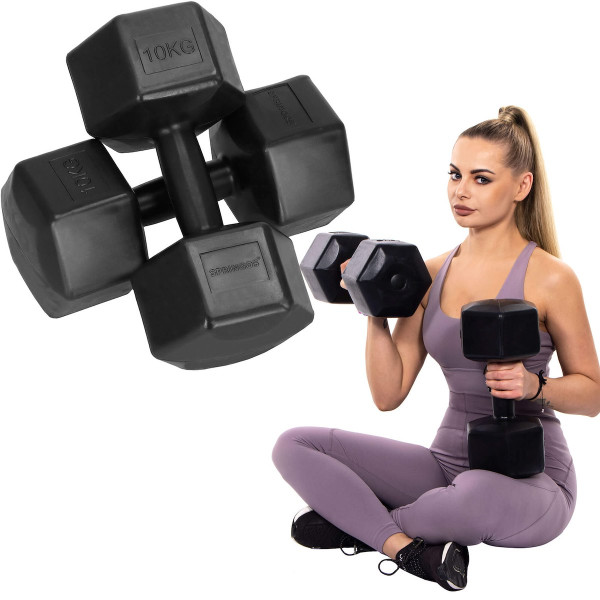 Ciężarki 2x10kg hexagonalne do ćwiczeń hantle zestaw 2 szt.