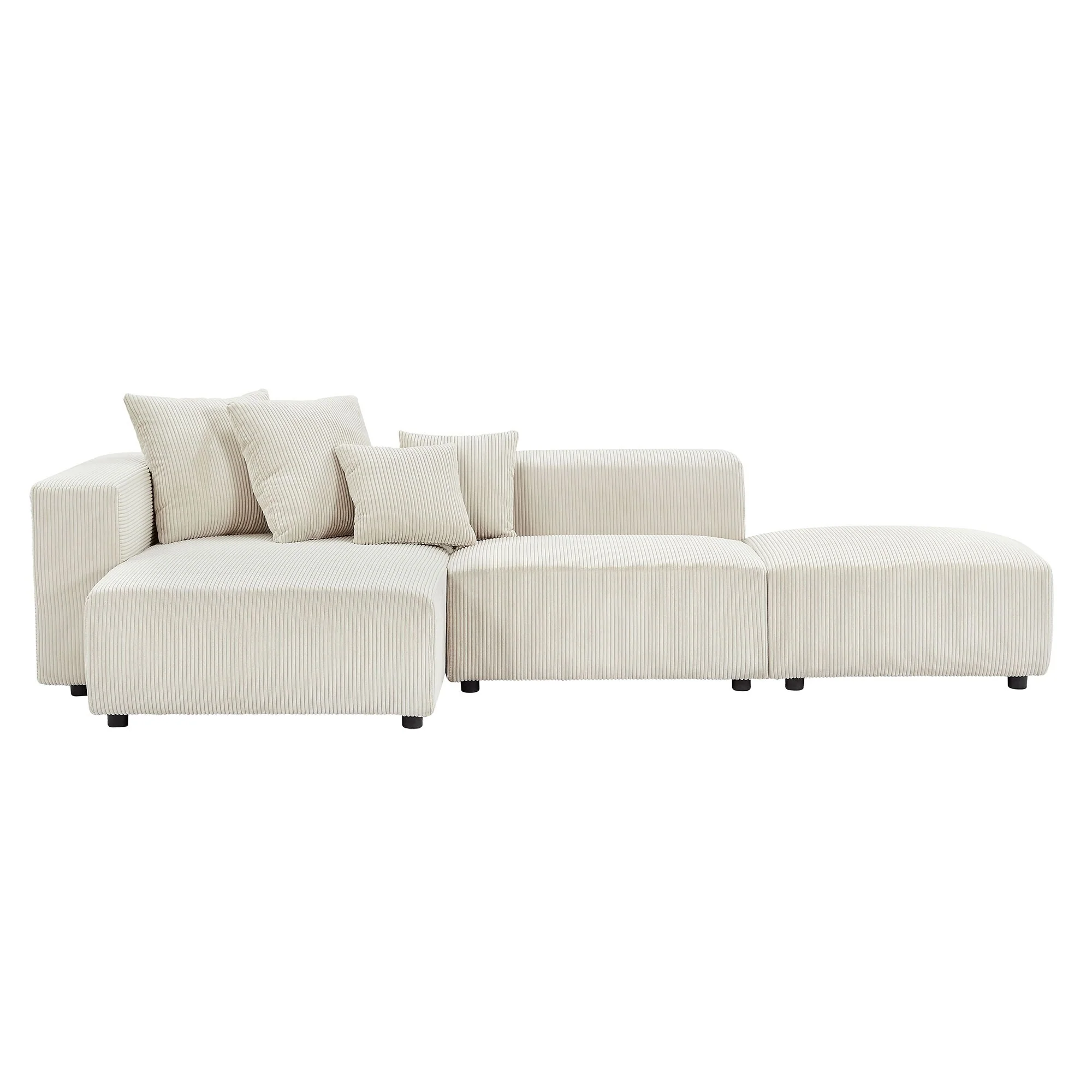Beige 118.11'' L-Shaped 3-Seater Modular Sectional Sofa with 4 Included Throw Pillows, Perfect for Compact Living Spaces