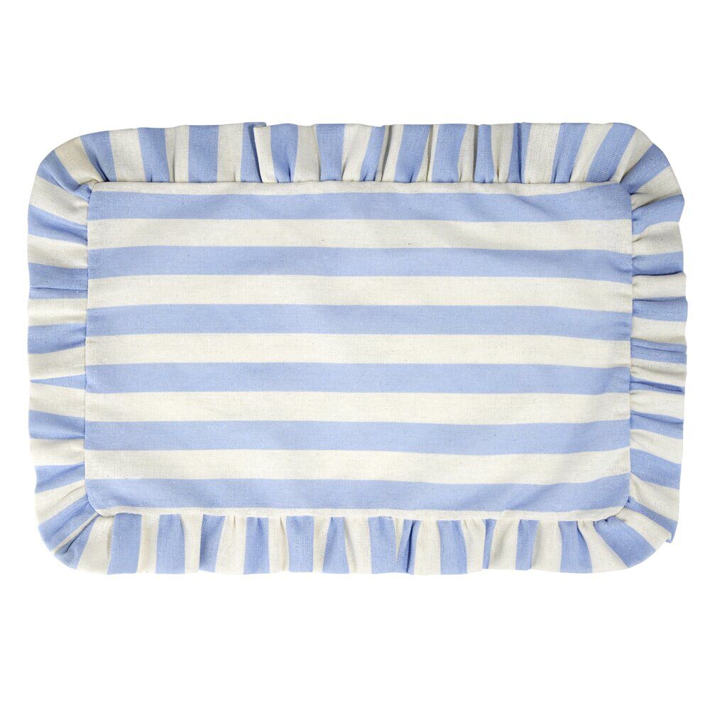 Set de table rectangulaire bord à volant motif rayure polycoton 30x45cm (3 modèles)