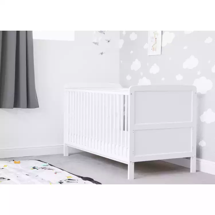 Baby Elegance Travis Baby Cot Bed with Mattress - White