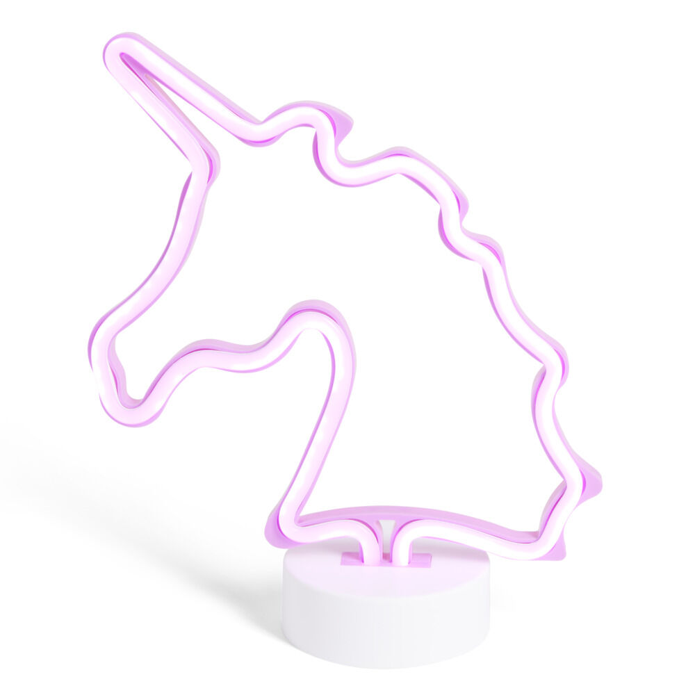 Lampe à poser d'ambiance néon rose forme licorne 20x10xH24,5cm