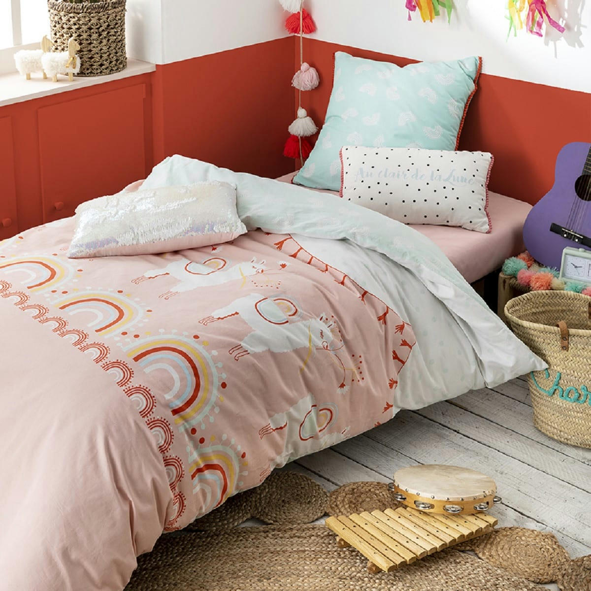 KIDS - Coussin coton blanc à poids noirs 30x50cm