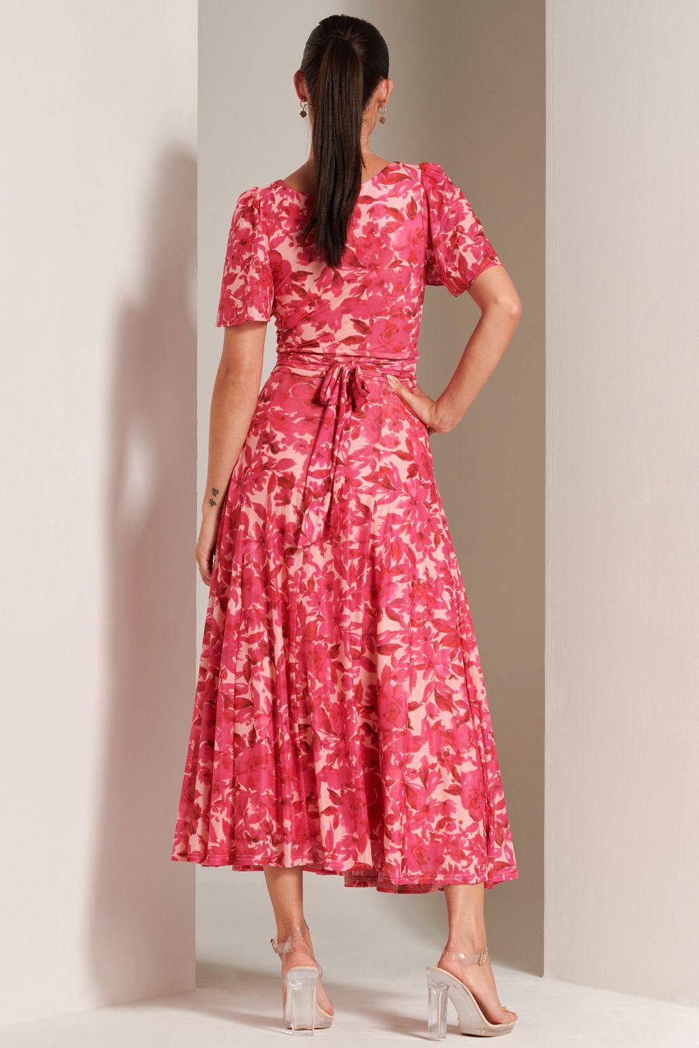Jolie Moi Elvira Print Mesh Maxi Dress