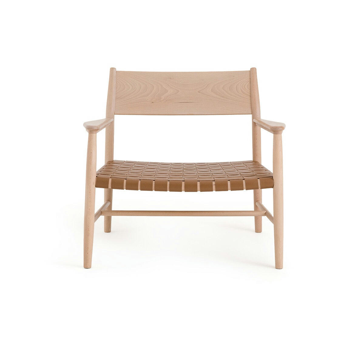Fauteuil hêtre massif et sangles cuir, Milda