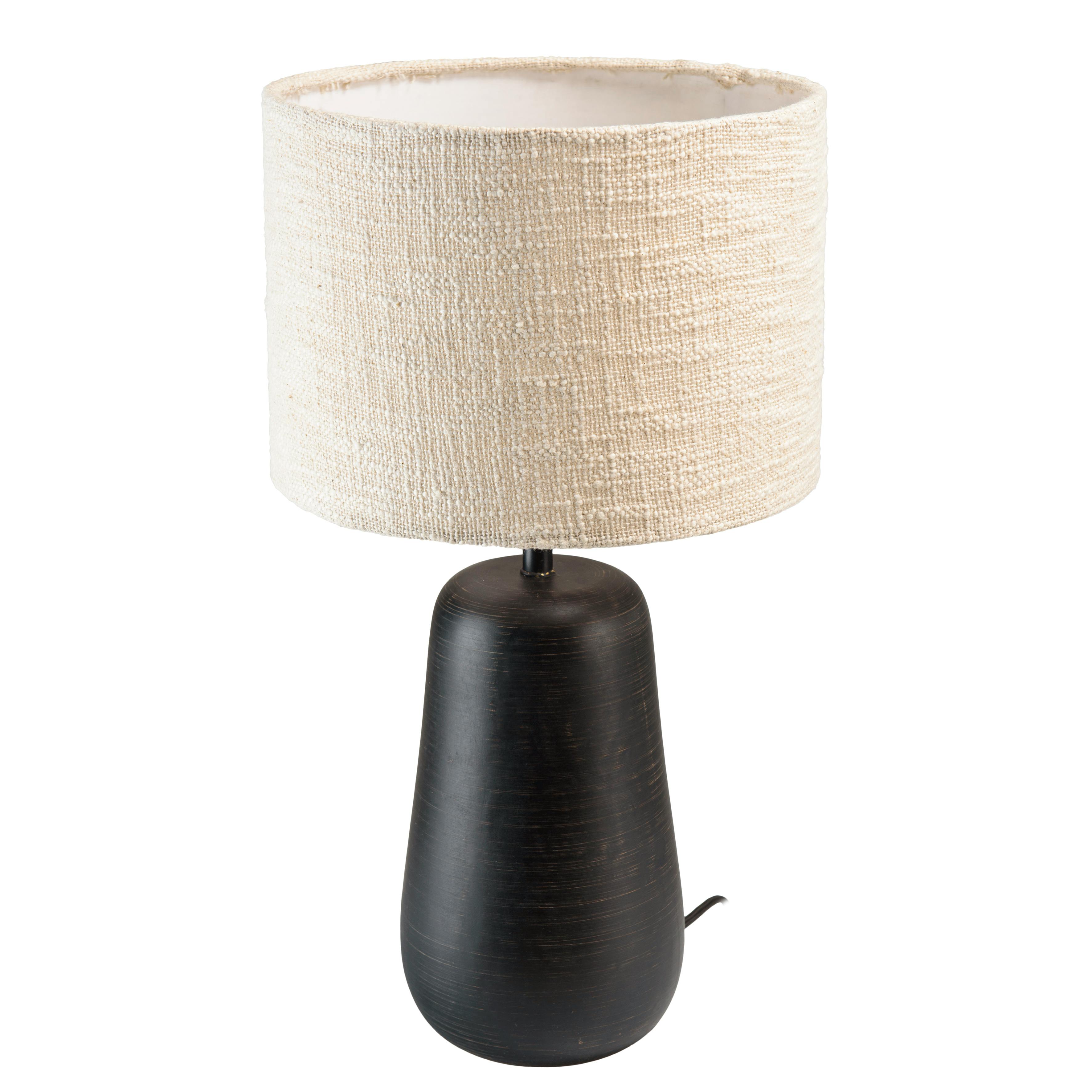 Lampe à poser manguier antique abat-jour en tissu beige TOSCA