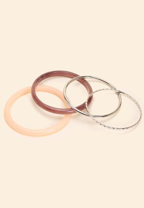 Womens 4pk Pink & Silver Bangle Bracelets