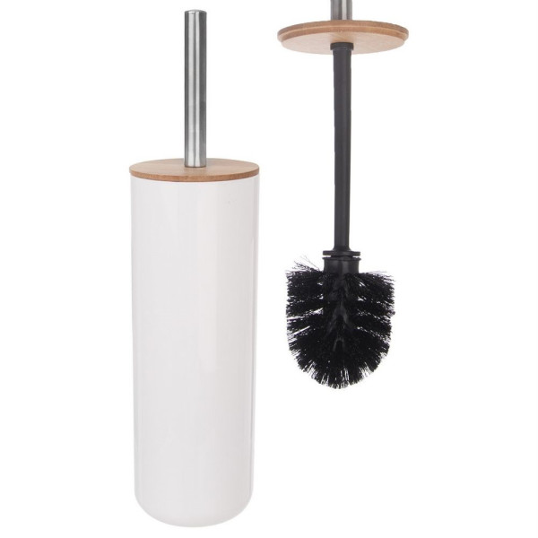 Szczotka do toalety z pojemnikiem bambusowa WC biała 37 cm